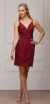 V-Neck Spaghetti Straps Shirred Short Bridesmaid Dress in Burgundy