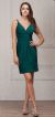 V-Neck Spaghetti Straps Shirred Short Bridesmaid Dress in Emerald Green