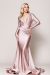 V Neck Rouched Formal Dress with Long Sleeves in Rosy Brown