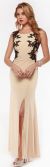 Main image of Floral Lace Bodice Long Formal Prom Dress with Mesh Back