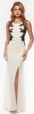 Floral Lace Bodice Long Formal Prom Dress with Mesh Back in Off White