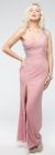 One Shoulder Long Formal Dress with Bejeweled Waist in Rose