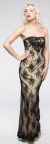 Strapless Floral Mesh Beaded Long Formal Evening Dress  in Black