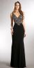 V-neck Beaded Bodice Fitted Long Formal Prom Dress in Black