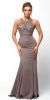 Sleeveless Beaded Top High Neck Long Prom Dress in Mocha