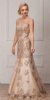 V-Neck Floral Embellishments Mesh Long Prom Pageant Dress in Champaign