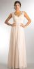 V-Neck Lace Top Empire Cut Long Bridesmaid Dress in Champaign