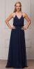 Spaghetti Straps V-Neck Blouson Top Long Bridesmaid Dress in Navy
