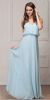 Spaghetti Straps V-Neck Blouson Top Long Bridesmaid Dress in Sea Foam