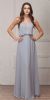 Spaghetti Straps V-Neck Blouson Top Long Bridesmaid Dress in Silver