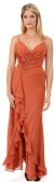Main image of Shirred and Beaded Ruffled Long Prom Dress with Slit