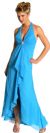 Main image of Halter Neck Formal Prom Dress with Ruffles and Brooch