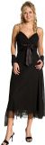 Spaghetti Straps Satin Bow Tea Length Cocktail Party Dress in Black