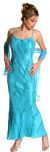 Straight Formal Prom Dress Beaded on Silk in Turquoise