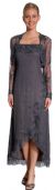 2 Piece Floral Beaded Formal Dress in Charcoal color