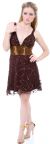 Fully Beaded V-Neck Short Dress in Bronze color