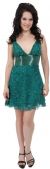 Fully Beaded V-Neck Short Dress in Jade Green