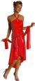 Halter Neck Asymmetric Satin Formal Prom Dress in Red color