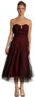 Strapless Ruched Medium Length Mesh Formal Dress in Black/Burgundy