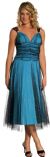 Shirred WaistlineTea Length Cocktail Prom Dress  in Black/Teal
