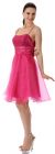 Sequin Bodice Crystal Mesh Skirt Short Party Dress in Fuchsia