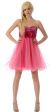 Strapless Flowered Waistline Sequin Party Dress in Fuchsia