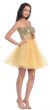 Strapless Flowered Waistline Sequin Party Dress in Gold