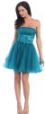 English Net Short Prom Dress With Flowered Waistline in Teal