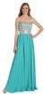 Bejeweled Bust Floor Length Formal Evening Prom Dress in Teal