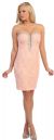 Bejeweled Bust Strapless Short Prom Party Dress In Lace in Peach