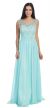 Round Neck Lace Beaded Bodice Long Formal Prom Dress in Aqua