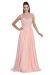 Round Neck Lace Beaded Bodice Long Formal Prom Dress in Blush