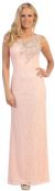 Round Neck Lace Formal Prom Dress with Floral Cutout Design in Peach