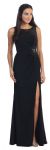 Sleeveless Beaded Front Slit Long Formal Prom Dress in Black