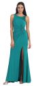 Sleeveless Beaded Front Slit Long Formal Prom Dress in Teal
