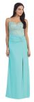 Floral Lace Beaded Bust Front Slit Long Formal Prom Dress in Mint
