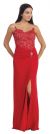 Main image of Floral Lace Beaded Bust Front Slit Long Formal Prom Dress