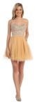 Strapless Bejeweled Bodice Short Tulle Prom Party Dress in Gold