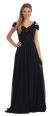 V-Neck Beaded Ruched Bodice Long Formal MOB Dress in Black