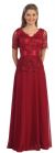 V-Neck Half Sleeves Lace Bodice Long Formal MOB Dress in Burgundy