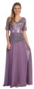V-Neck Half Sleeves Lace Bodice Long Formal MOB Dress in Dusty Lilac