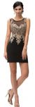 Brocade Beaded Lace Bodice Fitted Short Prom Party Dress in Black