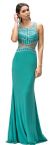 Bejeweled Top Sheer Waist Floor length Prom Dress in Teal