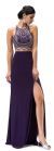 Sleeveless Beaded Top High Neck Long Formal Prom Dress in Purple
