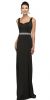 Wide V-Neck Beaded Waist Long Formal Prom Dress in Black