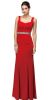 Wide V-Neck Beaded Waist Long Formal Prom Dress in Red