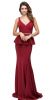 Deep V-Neck Peplum Bodice Long Formal Prom Dress in Burgundy