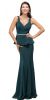 Deep V-Neck Peplum Bodice Long Formal Prom Dress in Green