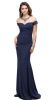 Mock Off-the-shoulder Bejeweled Neck Long Prom Dress in Navy
