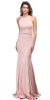 Scoop Neck Bejeweled Waist Racerback Long Prom Dress in Blush